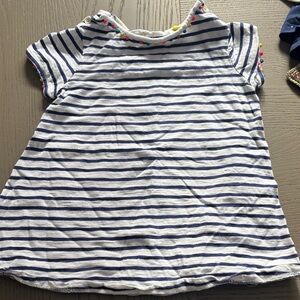 Mini Boden Blue and White Striped Tee with Colorful Trim